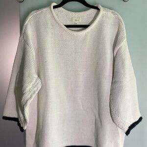 Lou & Grey XL White Chunky Knit Oversized Pullover Mock Turtle Sweater Cotton